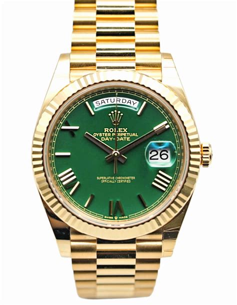 gold green rolex day date|rolex day date 40 228238.